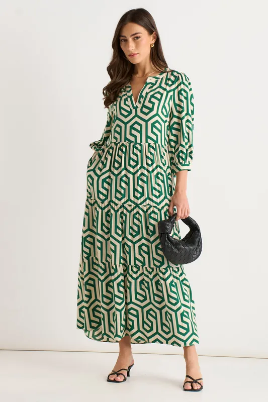 Green Long Sleeve Maxi Dress - Gini London