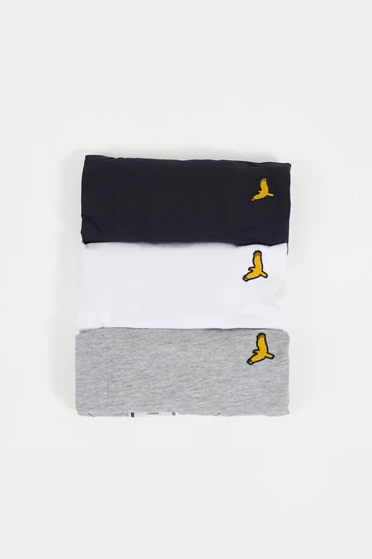 3-Pack Crew Neck T-Shirts with Contrast Piping