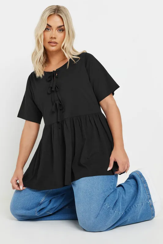 Tie Front Peplum Top - Yours