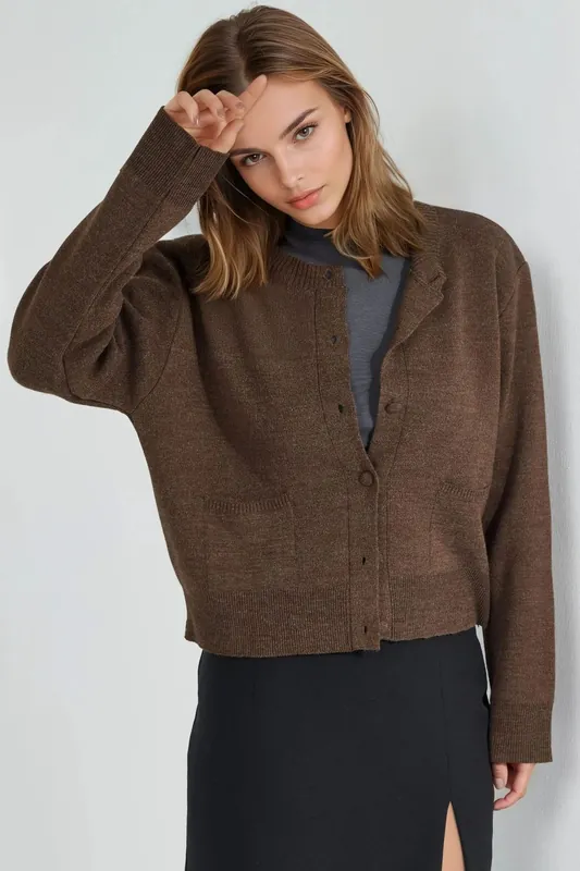 Covered Button Knit Cardigan with Pockets - Hiccup
