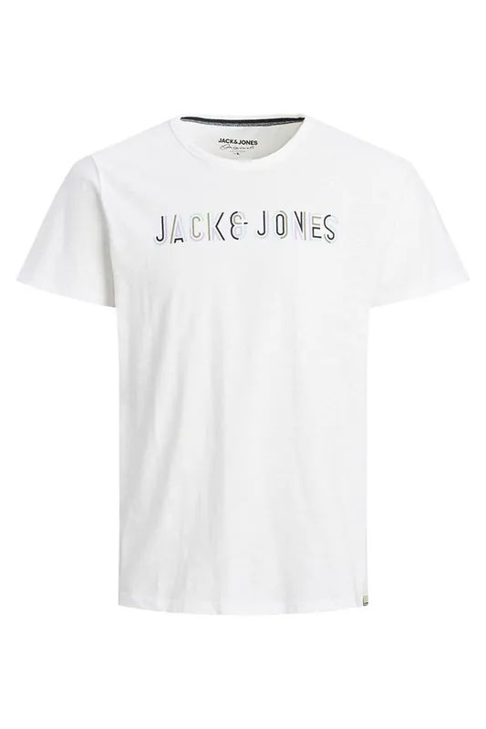 Men's White Cotton Logo T-Shirt Crew Neck Casual Tee, White