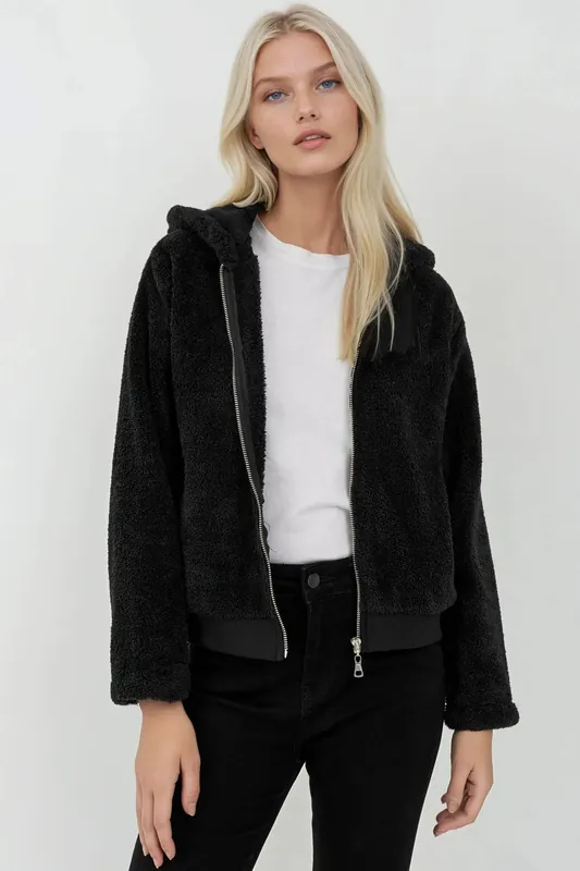 Textured Full Zip Hooded Fleece Jacket - Hiccup