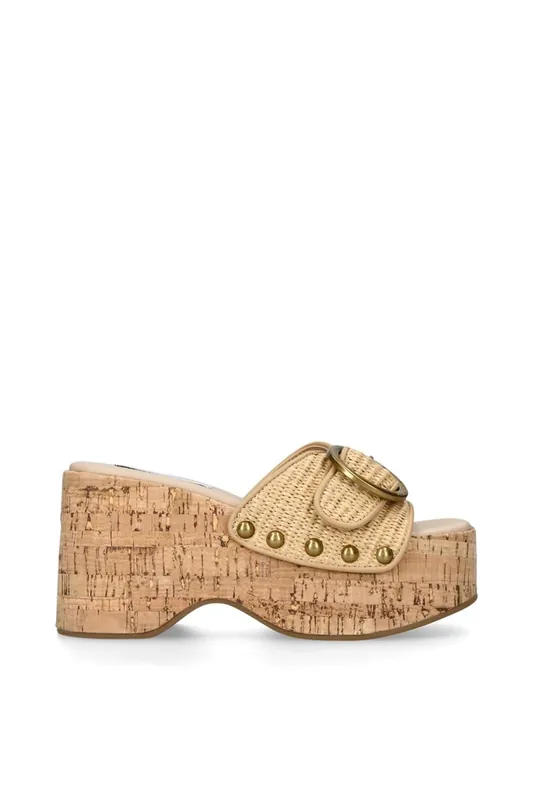 Pedestal Beige Raffia' Sandals - STEVE MADDEN