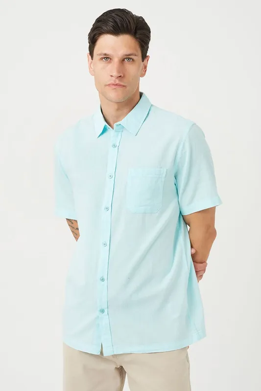 Short Sleeve Button-Up Shirt with Chest Pocket