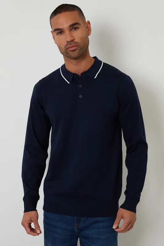 Knitted Long Sleeve Polo Jumper - Threadbare