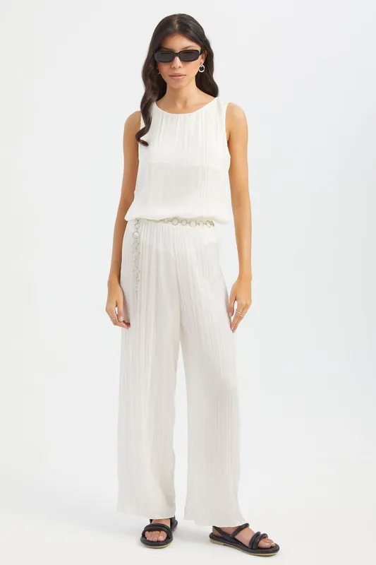 Plisse High Waist Straight Leg Trousers - Hiccup