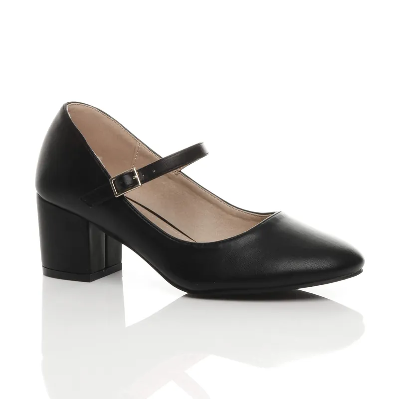 Mid Block Heel Mary Jane Court Shoes - AJVANI