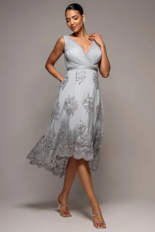 Pleated Satin Bodice High And Low Dress - Goddiva
