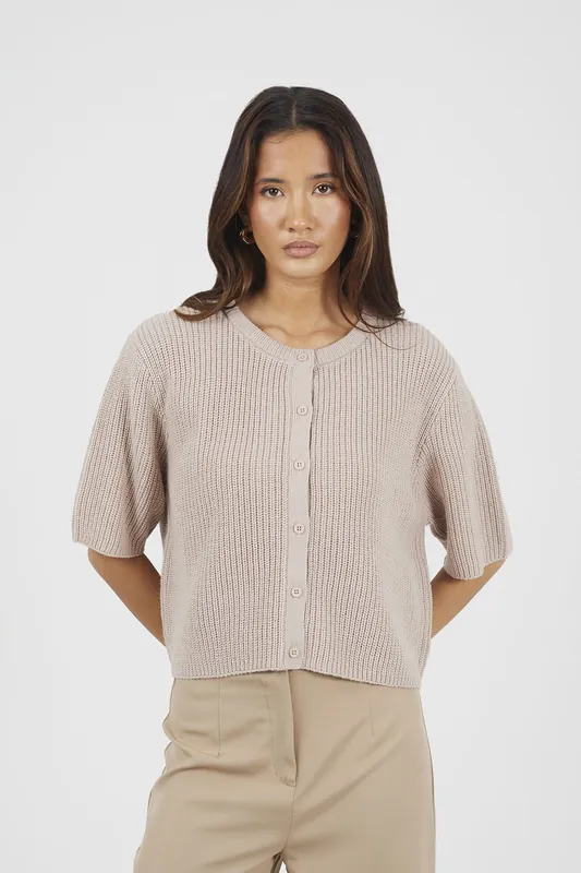 Short Sleeve Crew Neck Fisherman Knit Cardigan - Brave Soul