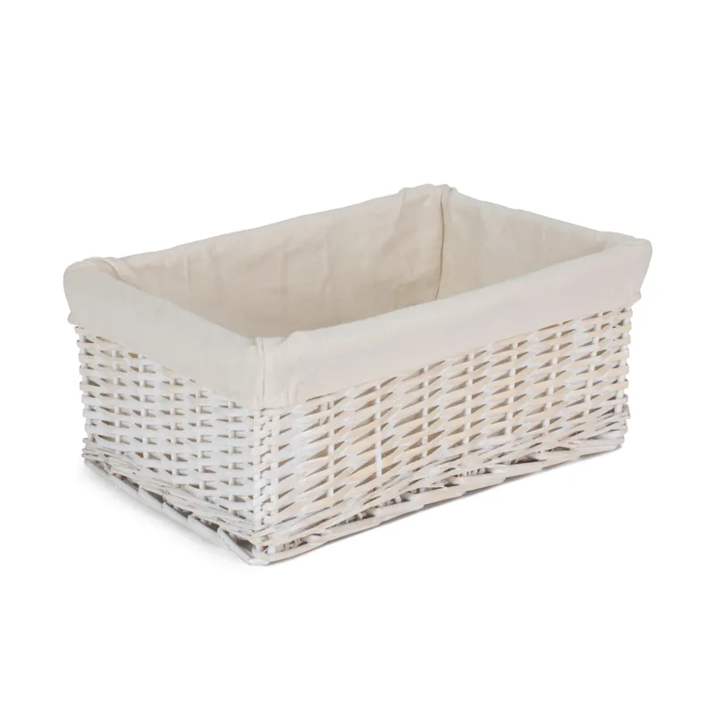 Wicker White Wash Storage Basket with White Lining - Red Hamper