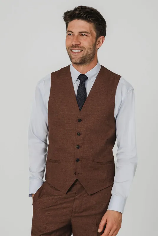 Rust Brown Waistcoat Textured Weave - Dobell