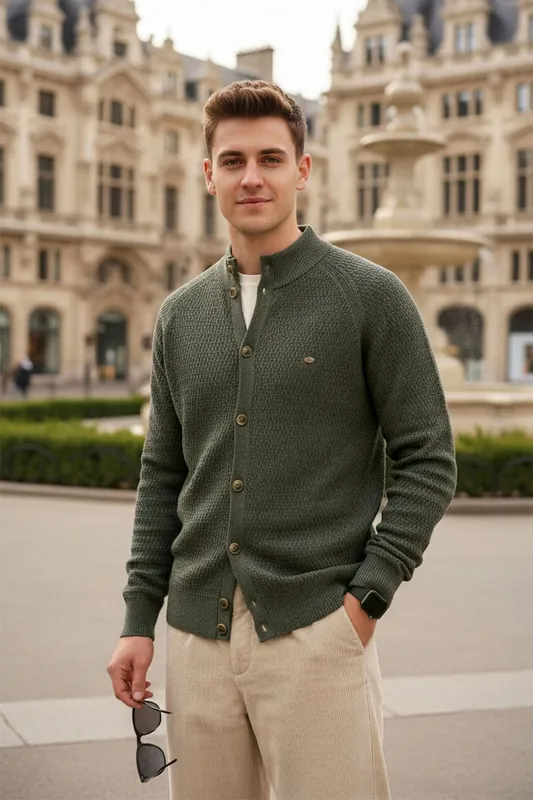 Stand-Up Collar Cardigan Sweater