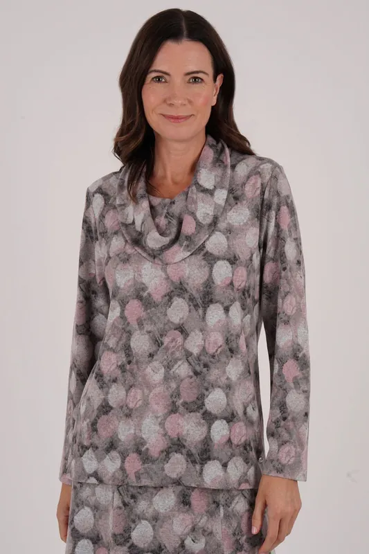Blur Dot Print Cowl Neck - Tigi