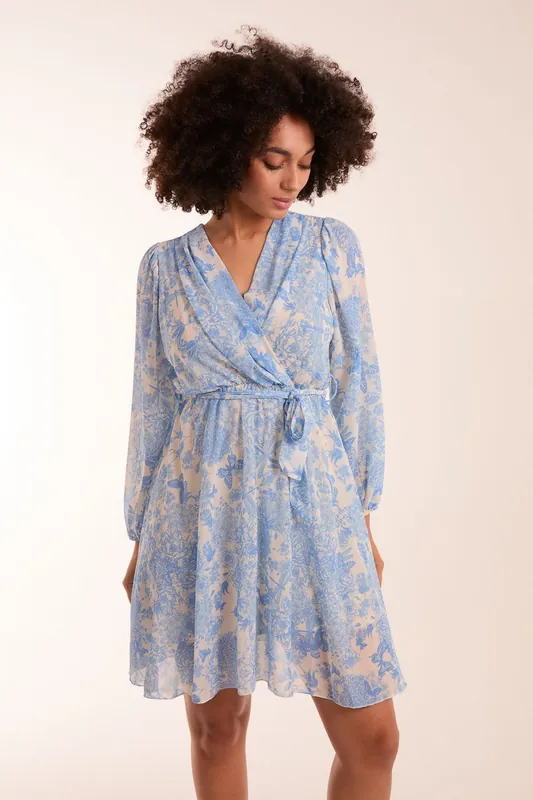 Butterfly Floral Wrap Dress - Blue Vanilla