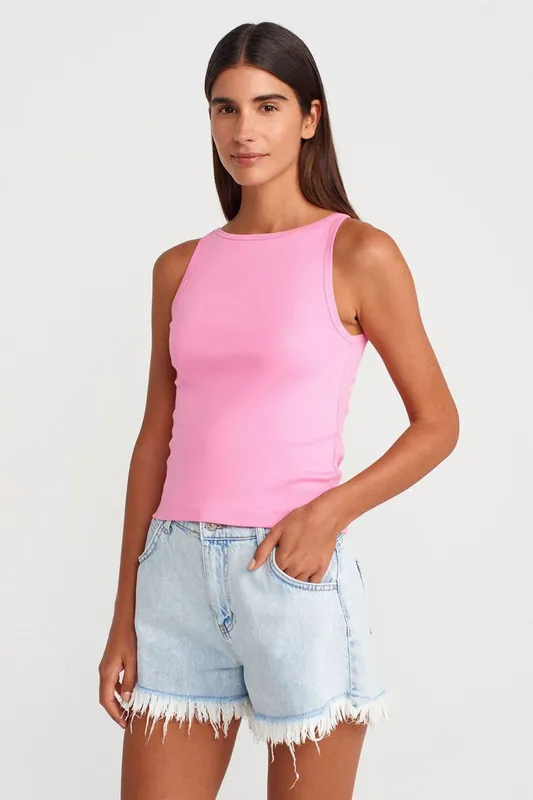 Ribbed Halterneck Slim-Fit Blouse