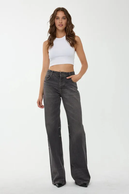 High Waist Straight Leg Jeans - Hiccup