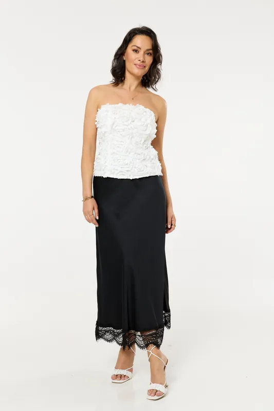 White Floral Applique Bandeau Top - Liquorish