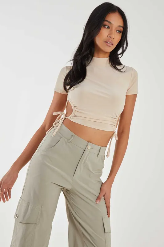 Tide Side High Neck Top - Pink Vanilla