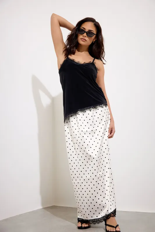 Petite Polka Dot Satin Maxi Skirt - PixieGirl