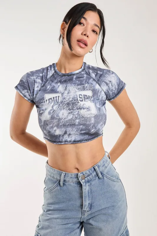 Tie Dye Graphic Ribbed Crop Top - Pink Vanilla