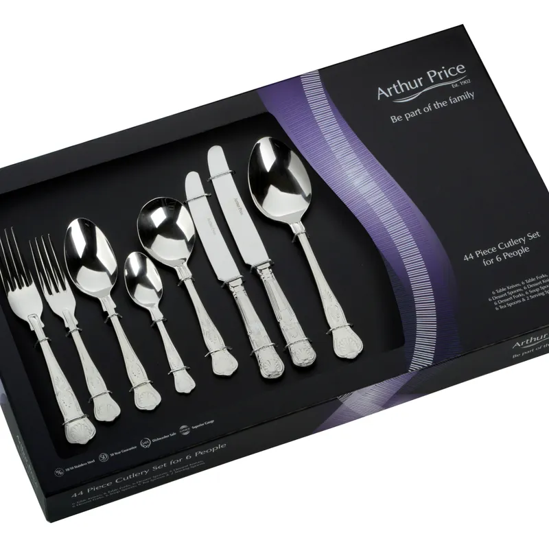 'Kings' Stainless Steel 44 Piece 6 Person Boxed Cutlery Set - Arthur Price