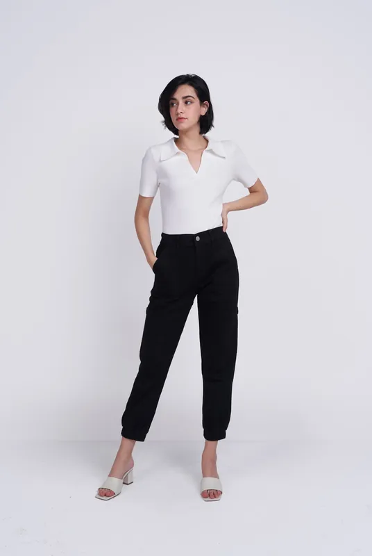 White V-Neck Collar Bodysuit
