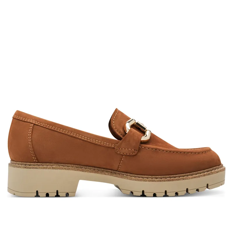Tamaris Cognac Tan Leather Loafers Slip-On Platform Shoes