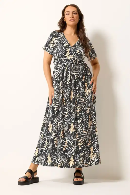 Leaf Print Wrap Front Maxi Dress - Yours
