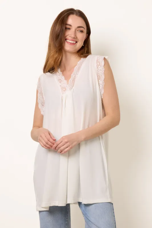 Ivory V Lace Trim Top - Blue Vanilla