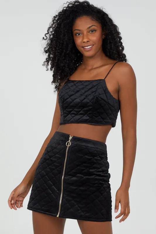 Black Zip Front Mini Skirt - Pink Vanilla