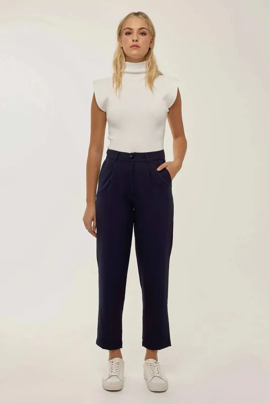 High Waist Pleated Pipe Leg Pants - Hiccup