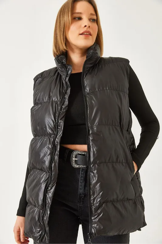 Faux Leather Hooded Vest with Zipper - Bianco Lucci