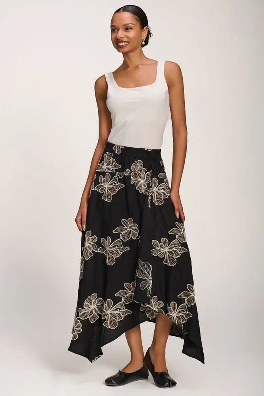 Asymmetric Embroidered Midi Skirt - Jolie Moi