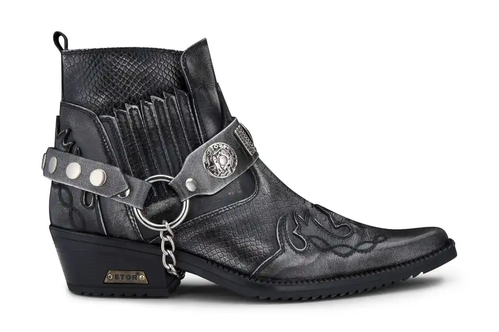 Mens Grey Snakeskin Winklepicker Cowboy Leather Ankle Boots - Infinity Leather