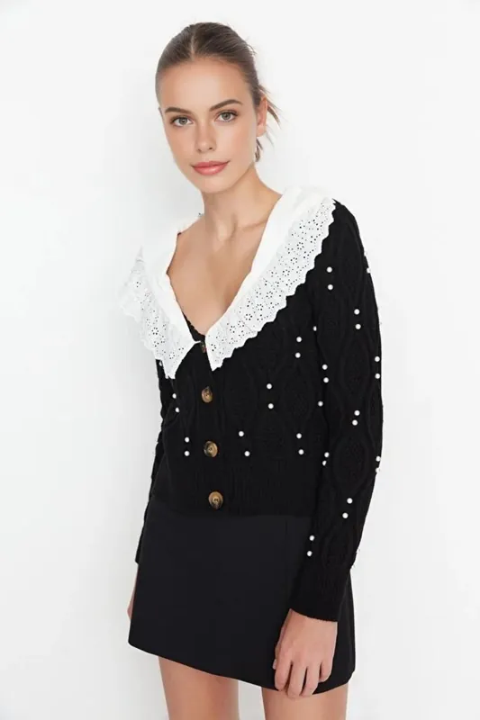 Shirt Woven Garni Collar Detailed Knit Cardigan - WOVCOR