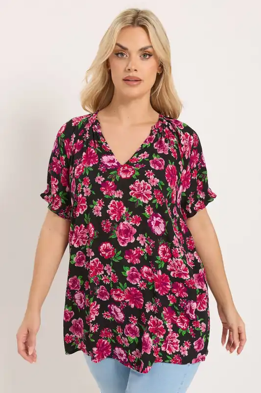 Floral Notch Neck Blouse - Yours