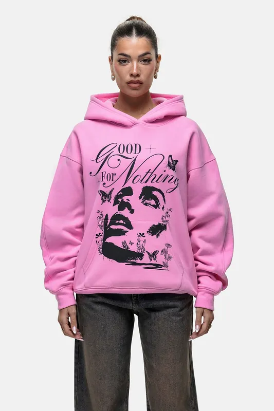 Contrast Print Relaxed Hoodie - Good For Nothing