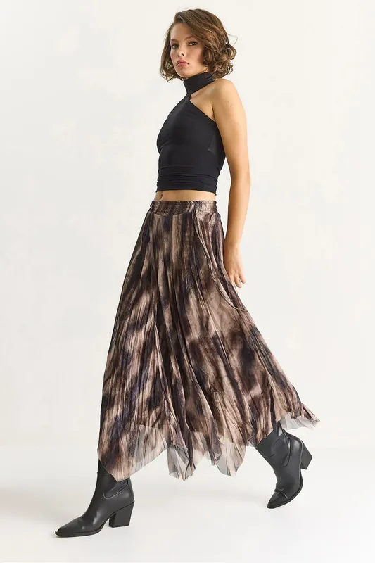 High Waist Asymmetric Midi Skirt - Bianco Lucci