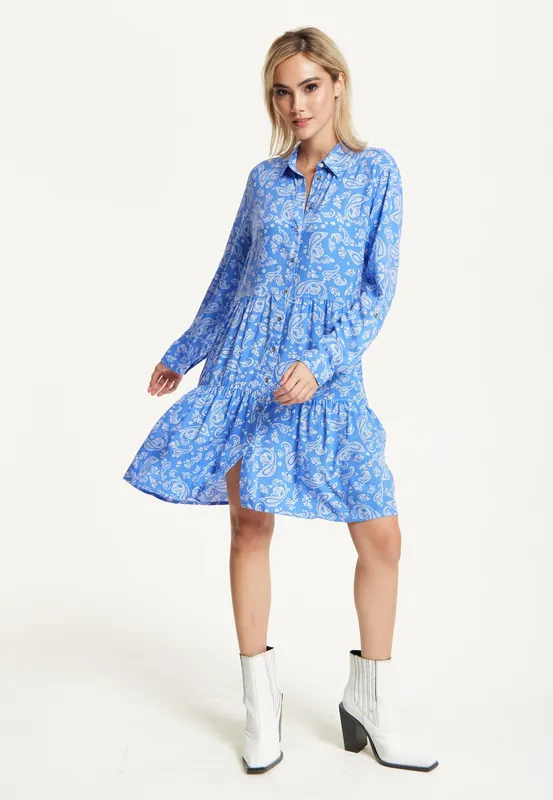 Blue Paisley Shirt Dress - Liquorish