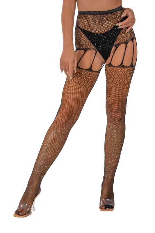 Rhinestone Suspender Tights - Loving Joy