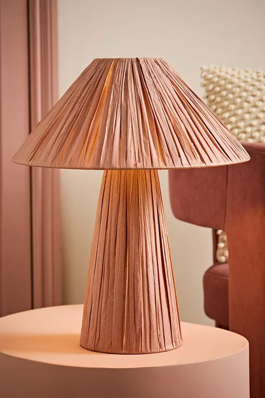 Kaiya Pink Woven Paper Tapered Table Lamp - ValueLights