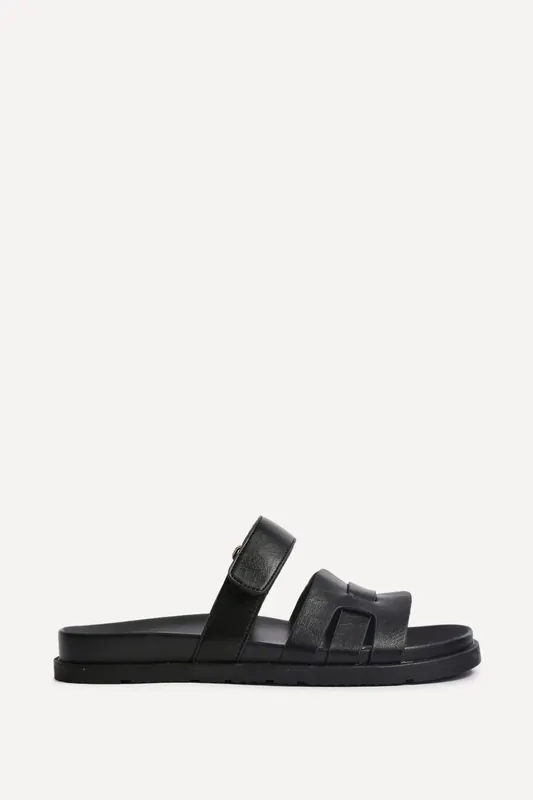 Essential Black Faux Leather Sandals - Linzi