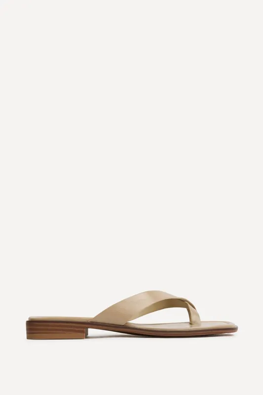 Kimmi Taupe Faux Leather Flat Sandals - Linzi