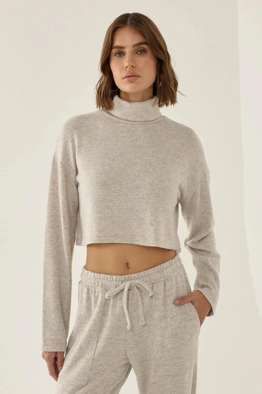 Textured Turtleneck Crop Sweater - Hiccup