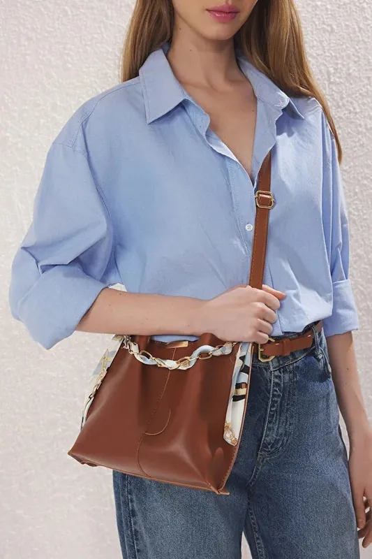 Scarf Chain Handle Bucket Shoulder Bag - WOVCOR