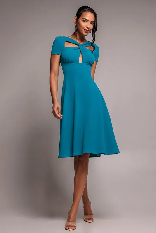 Scuba Crepe Twist Cutout Midi Dress - Goddiva