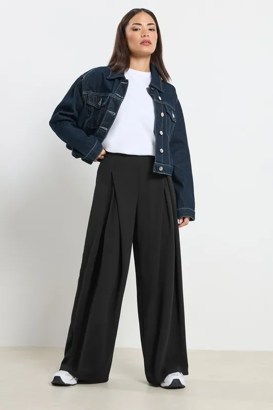Petite Pleated Wide Leg Trousers - PixieGirl