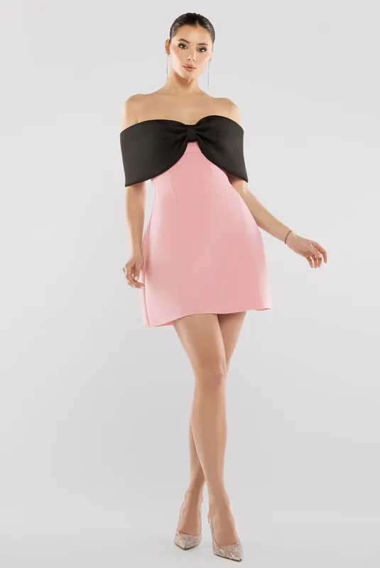 Front Bow Off The Shoulder Mini Dress - Goddiva