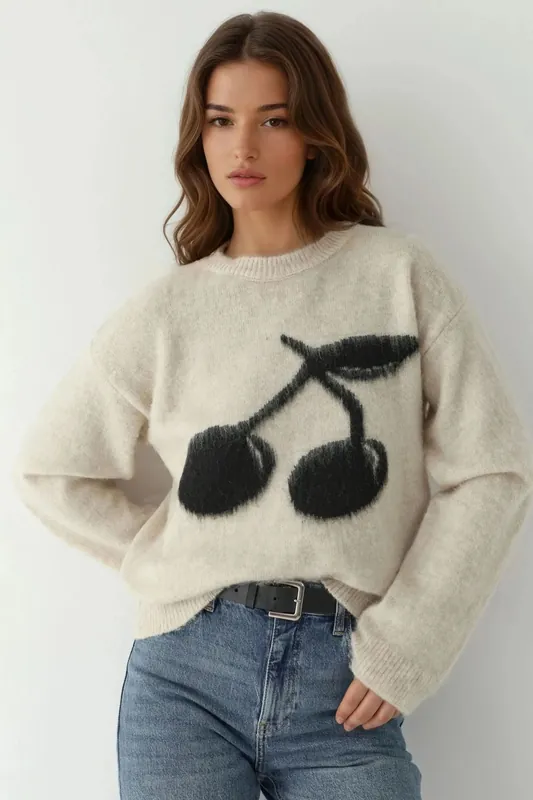 Relaxed Fit Cherry Detail Sweater - Hiccup