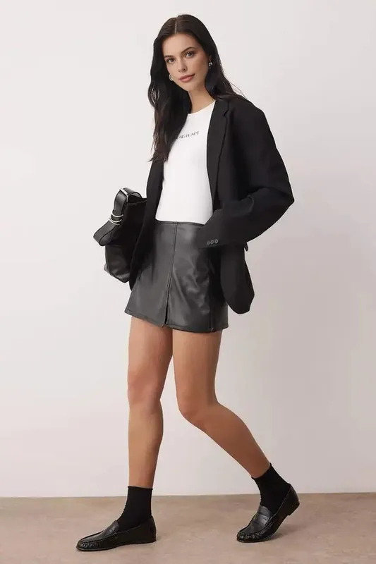 Faux Leather Mini Skirt with Built-In Shorts